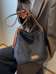 Contrast Canvas Tote Bag Women Shoulder Crossbody Commuter Shopper Handbag