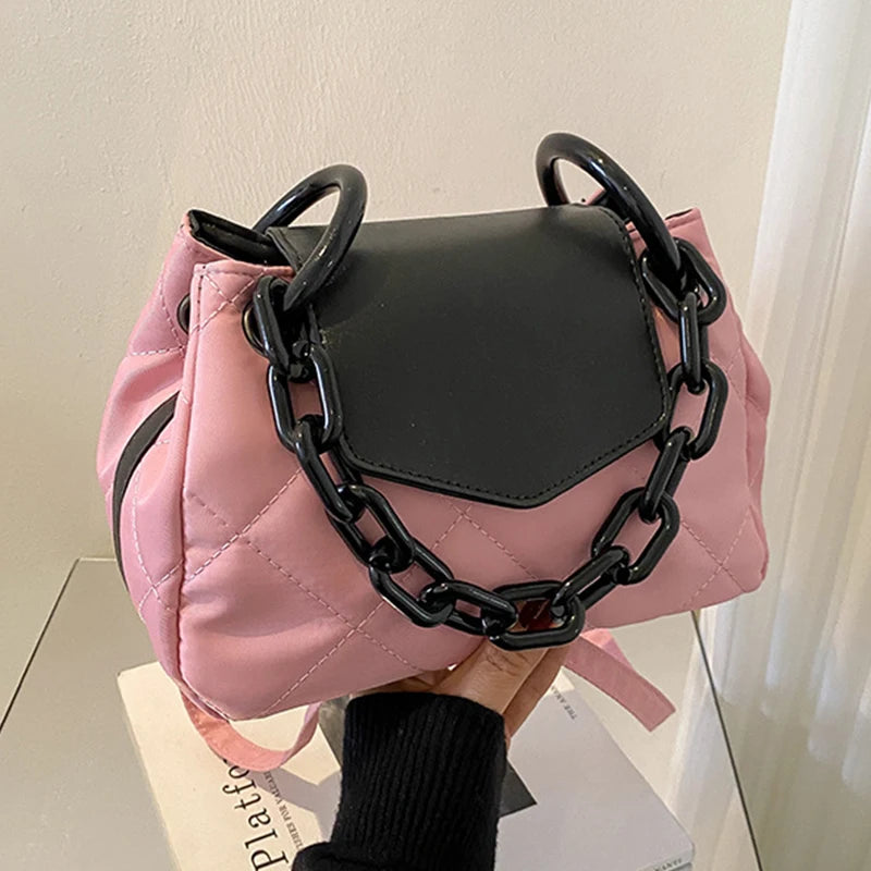 Oxford Bucket Bag Women Chains Crossbody Bag Shoulder Handbag Purse