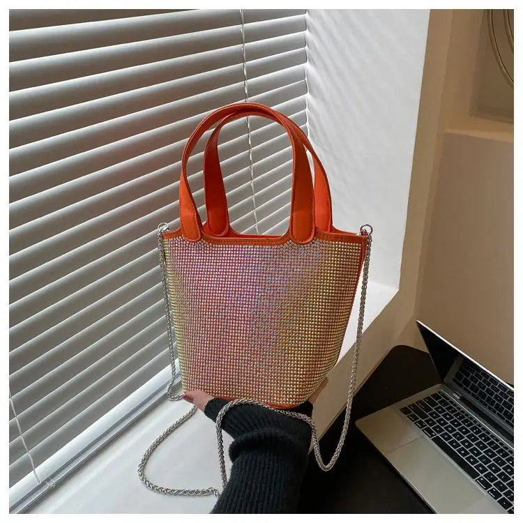 Rhinestone Crossbody Bag for Women Western Style Bucket Bag