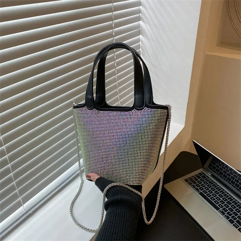 Rhinestone Crossbody Bag for Women Western Style Bucket Bag