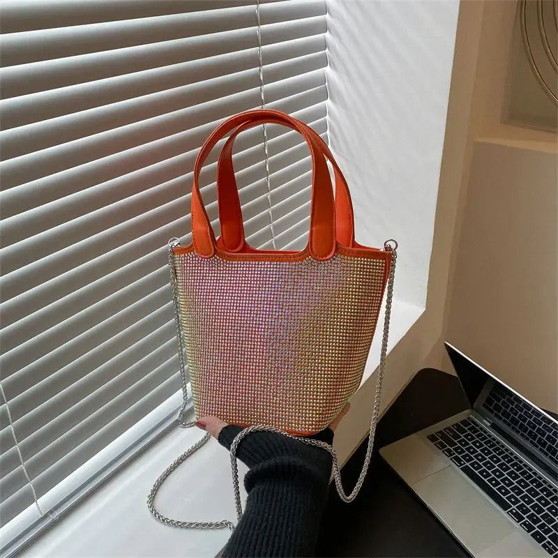 Rhinestone Crossbody Bag for Women Western Style Bucket Bag