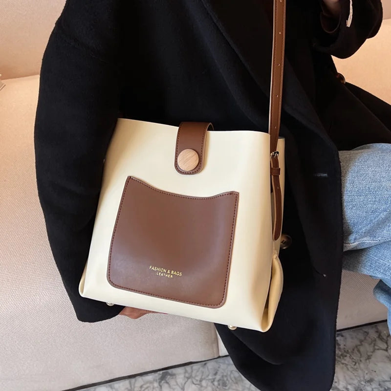 Women Bucket Bag Casual Lady Handbag High Pu Leather Crossbody Bags
