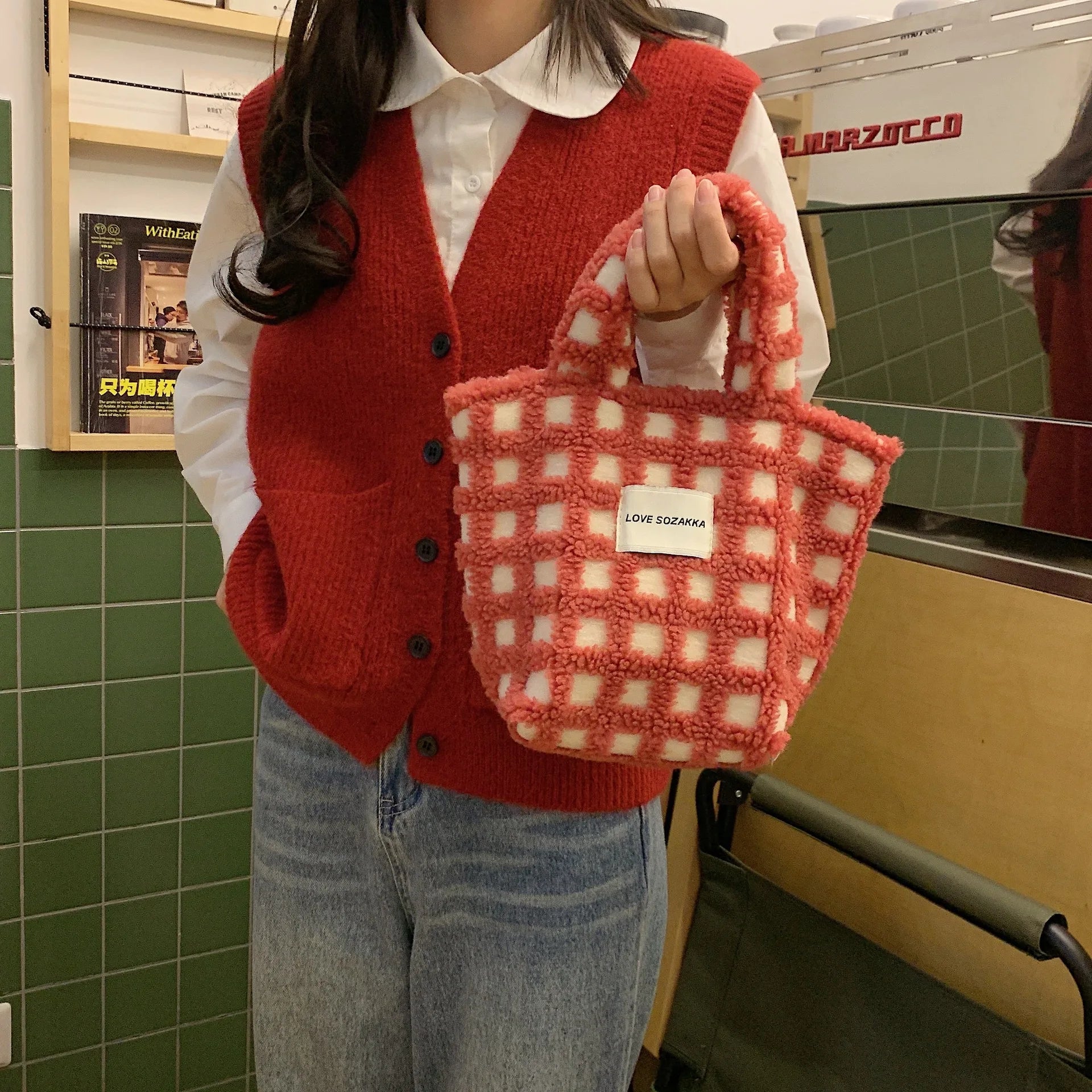 Women's Plaid Purse Handbags Retro Small Tote Shopper Bag