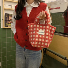 Women's Plaid Purse Handbags Retro Small Tote Shopper Bag