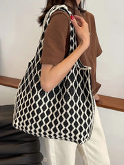 Red Knitting Shoulder Bag Large Capacity Tote Women's Handbag
