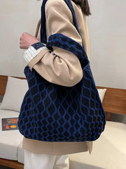 Red Knitting Shoulder Bag Large Capacity Tote Women's Handbag