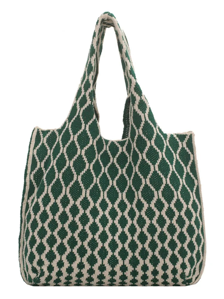 Red Knitting Shoulder Bag Large Capacity Tote Women's Handbag