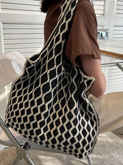 Red Knitting Shoulder Bag Large Capacity Tote Women's Handbag