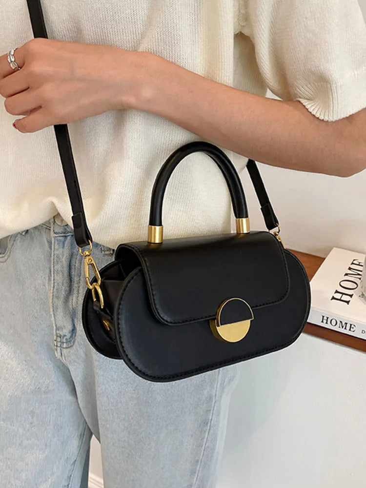 Contrast Flap Women's Bag Top Handle Crossbody Pu Leather Handbag