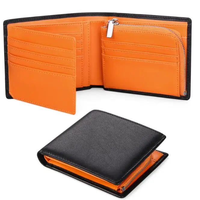 Men's Leather Purse Cowhide Change Clip High-Capacity