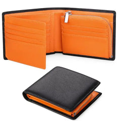 Men's Leather Purse Cowhide Change Clip High-Capacity