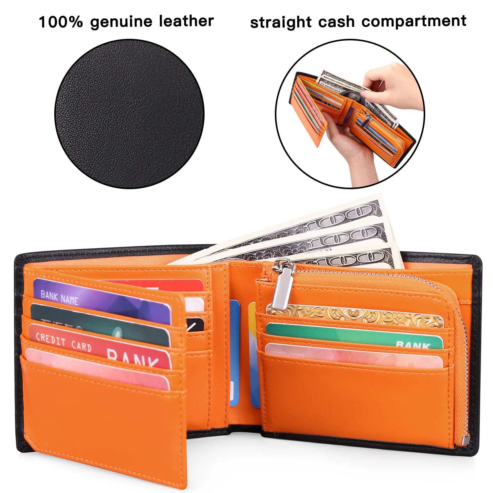 Men's Leather Purse Cowhide Change Clip High-Capacity