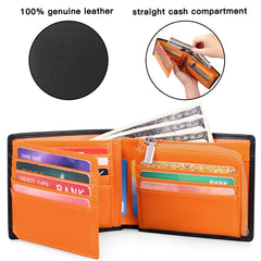 Men's Leather Purse Cowhide Change Clip High-Capacity