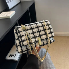 Women's Woolen Knitted Handbag Small Tweed Chain Shoulder Messenger Bag