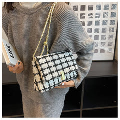 Women's Woolen Knitted Handbag Small Tweed Chain Shoulder Messenger Bag