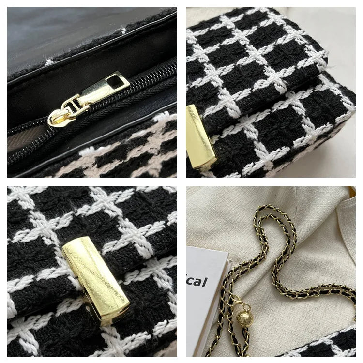 Women's Woolen Knitted Handbag Small Tweed Chain Shoulder Messenger Bag