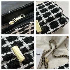 Women's Woolen Knitted Handbag Small Tweed Chain Shoulder Messenger Bag