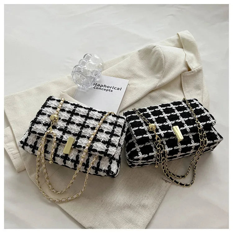 Women's Woolen Knitted Handbag Small Tweed Chain Shoulder Messenger Bag