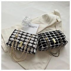 Women's Woolen Knitted Handbag Small Tweed Chain Shoulder Messenger Bag