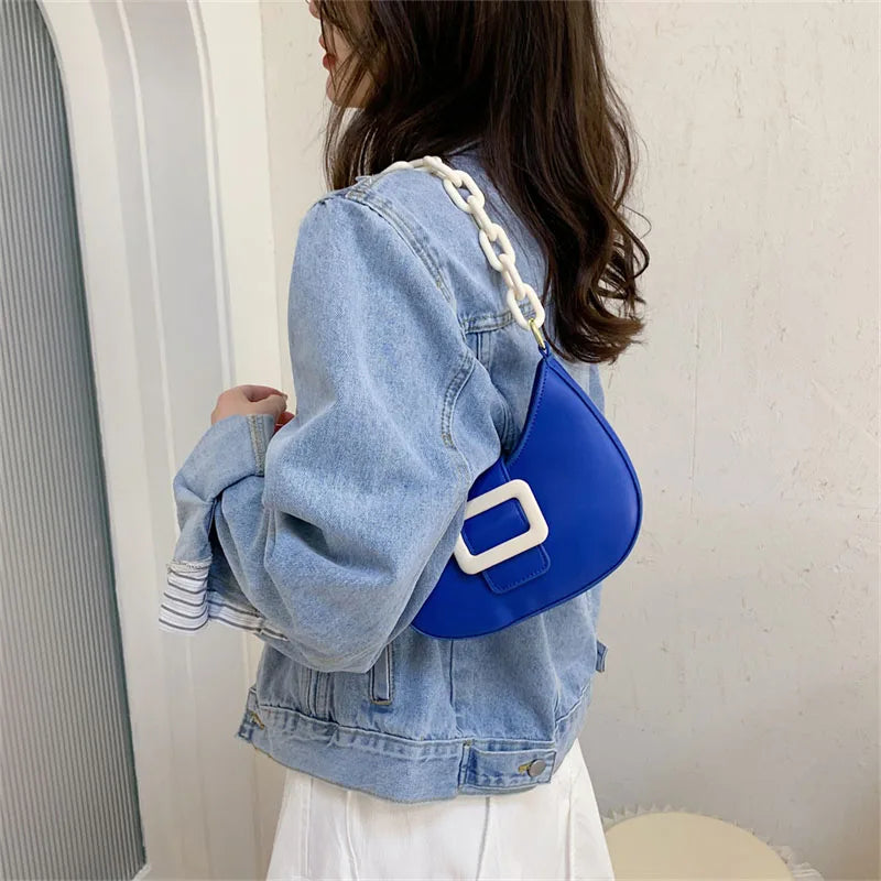 Contrast Chain Women's Handbag Shoulder Bag PU Leather Crossbody Messenger Bag