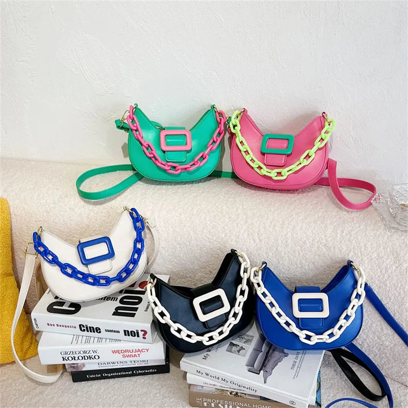 Contrast Chain Women's Handbag Shoulder Bag PU Leather Crossbody Messenger Bag