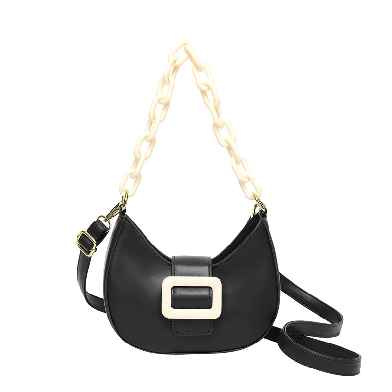 Contrast Chain Women's Handbag Shoulder Bag PU Leather Crossbody Messenger Bag
