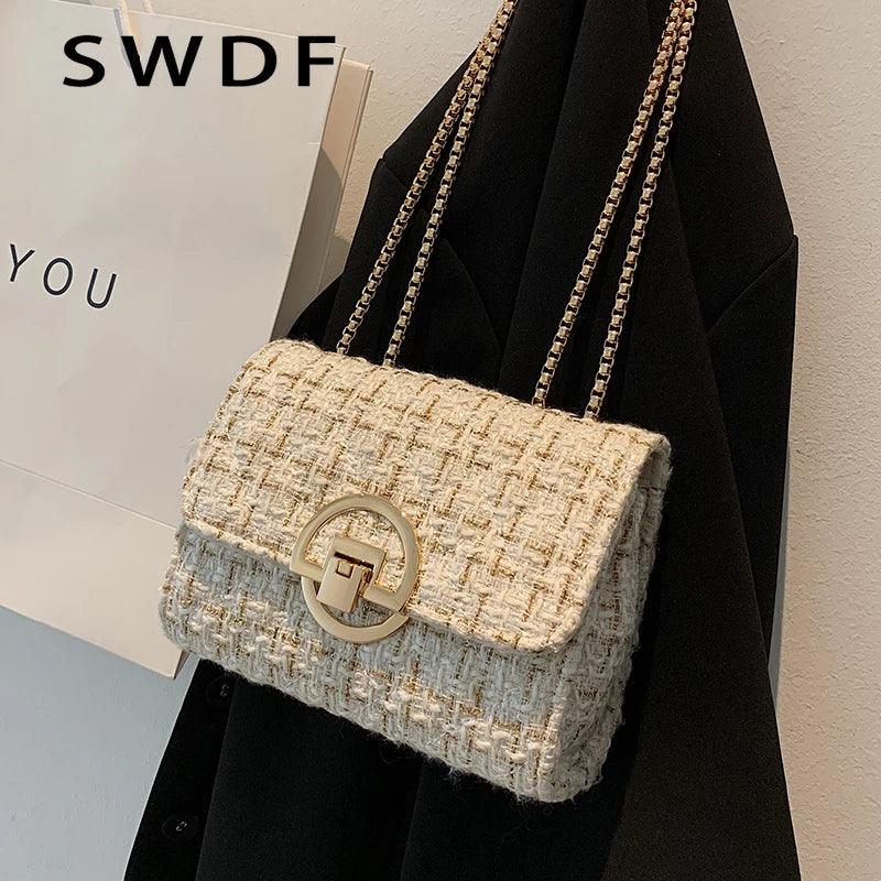 Woolen Shoulder Messenger Bag Winter Chain Purse High-quality
