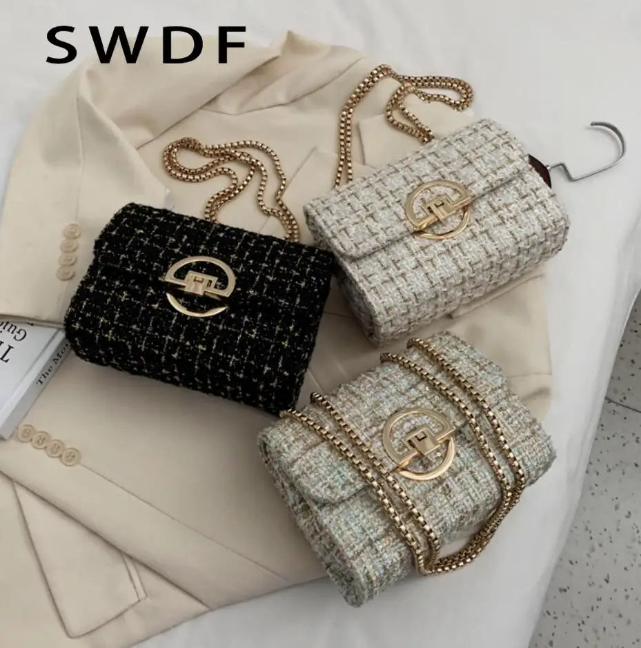 Woolen Shoulder Messenger Bag Winter Chain Purse High-quality