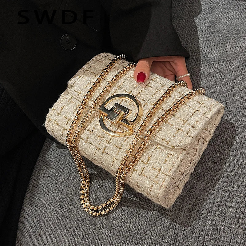 Woolen Shoulder Messenger Bag Winter Chain Purse High-quality