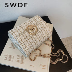 Woolen Shoulder Messenger Bag Winter Chain Purse High-quality