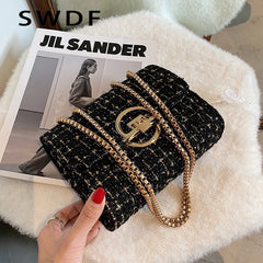 Woolen Shoulder Messenger Bag Winter Chain Purse High-quality