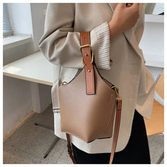 Tote Bucket Bag PU Leather Women's Handbag Travel Shoulder Messenger