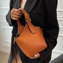Tote Bucket Bag PU Leather Women's Handbag Travel Shoulder Messenger