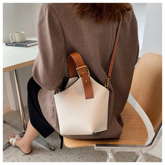 Tote Bucket Bag PU Leather Women's Handbag Travel Shoulder Messenger