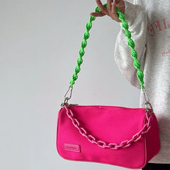 Vintage Chain Women Rose Underarm Bag Hand Woven Belt Female Shoulder Bags