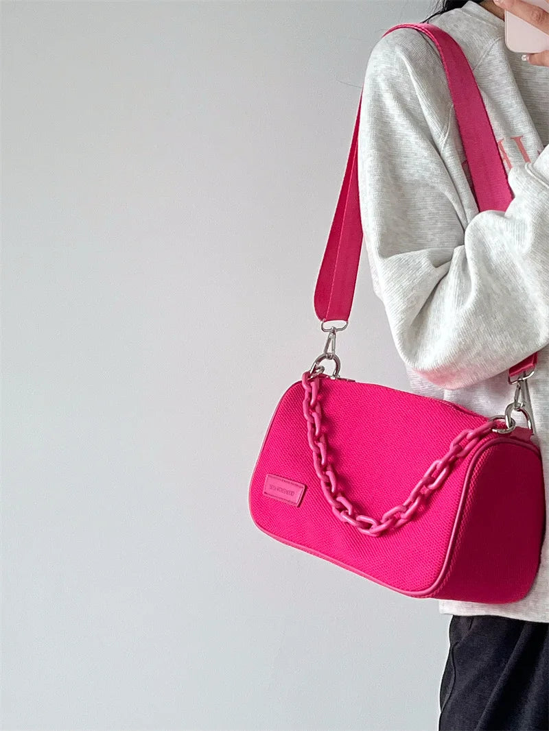 Vintage Chain Women Rose Underarm Bag Hand Woven Belt Female Shoulder Bags