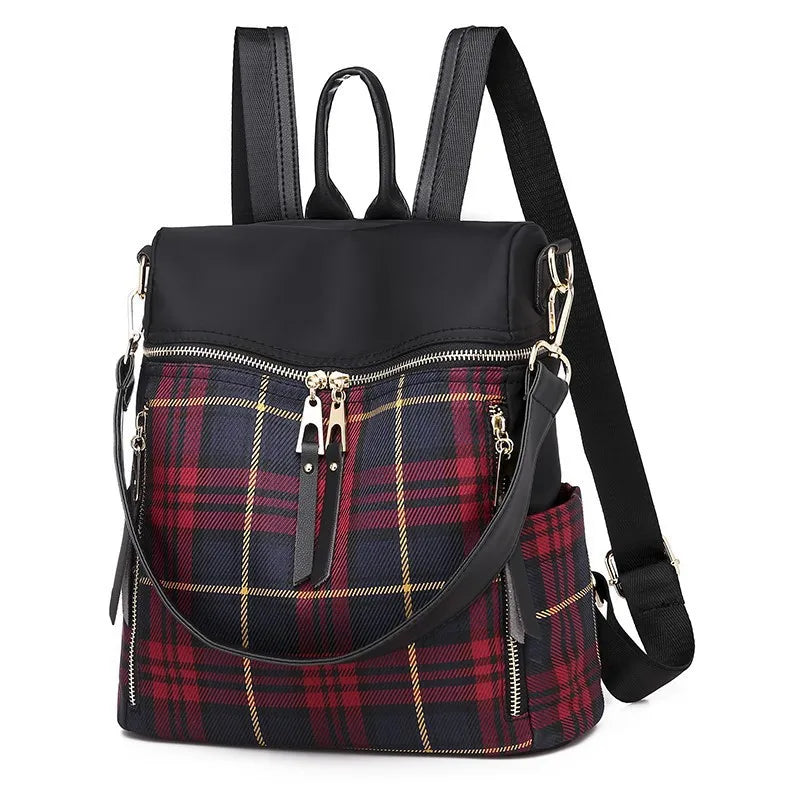 Plaid Light Women's Backpack Oxford Cloth Travel Bag