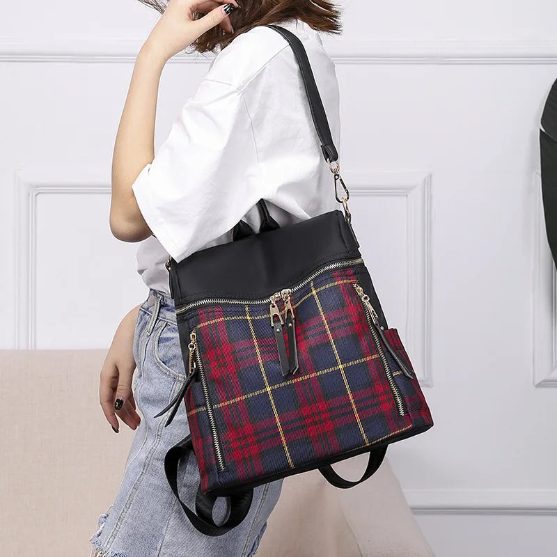 Plaid Light Women's Backpack Oxford Cloth Travel Bag