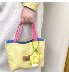 Contrasting Colors Women Canvas Shoulder Bag Bear Small Tote Handbags