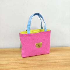 Contrasting Colors Women Canvas Shoulder Bag Bear Small Tote Handbags