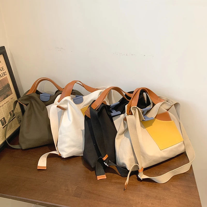 Canvas Bucket Bag One-Shoulder Messenger Bag Women's Large Capacity Tote