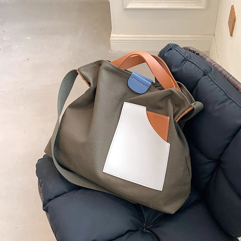 Canvas Bucket Bag One-Shoulder Messenger Bag Women's Large Capacity Tote