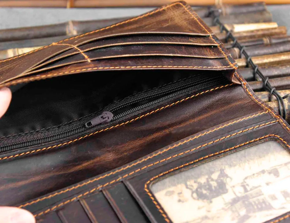 Dragon Real Leather Long Wallet Men's High Billfold Purse