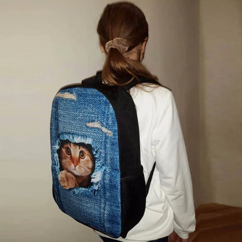 3D Wolf Dog Pattern School Backpack for Kids Boys Girls
