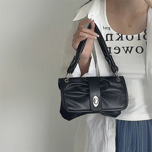 Women's Underarm Bags Clutch Purse Handbag PU Leather Female Folds Shoulder Mess