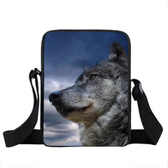 Moon and Howling Wolf Print Shoulder Bag