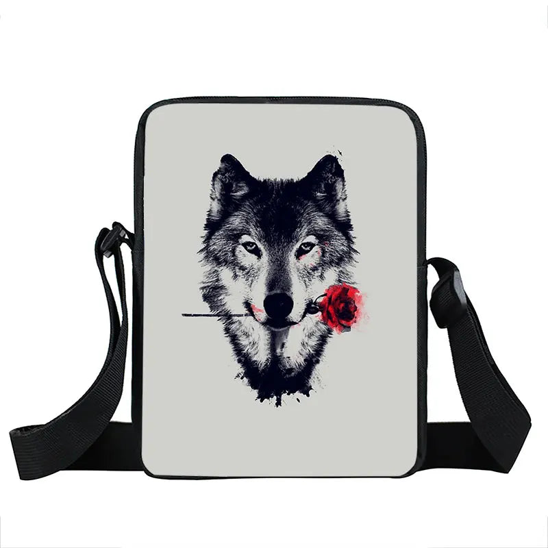 Moon and Howling Wolf Print Shoulder Bag
