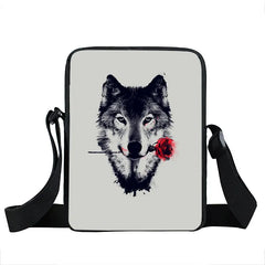 Moon and Howling Wolf Print Shoulder Bag