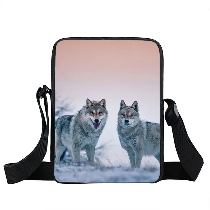 Moon and Howling Wolf Print Shoulder Bag