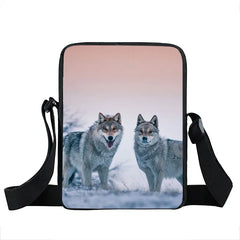Moon and Howling Wolf Print Shoulder Bag